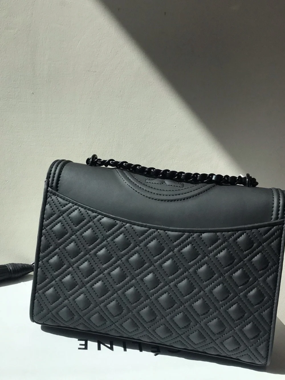 Tory Burch Matte Black Rubber Medium Fleming Shoulder Bag